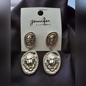 Lion Head Coin Drop Earrings